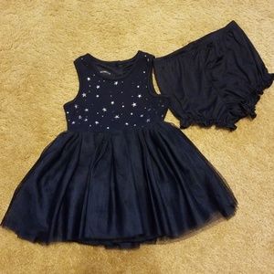 18m Navy Tulle Dress with silver stars & bloomers